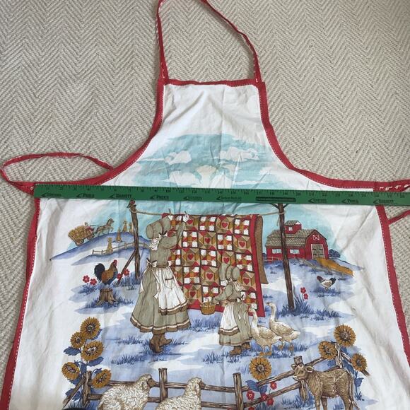 Vintage Full Apron Hand Made Quilt Prairie Farmhouse Sunbonnets Animals - Picture 4 of 7